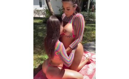 Lesbian Boob Sucking & Pussy Licking Outside